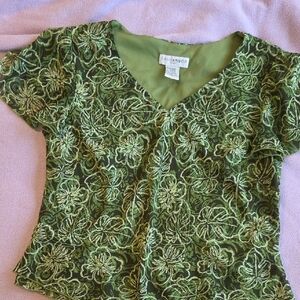 Sag Harbor Olive Floral Embroidered Blouse